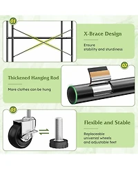 Raybee 80.32" H Clothes Rack,Rolling Clothing Racks for Hanging Clothes Heavy Duty Portable Garment Rack with Wheels