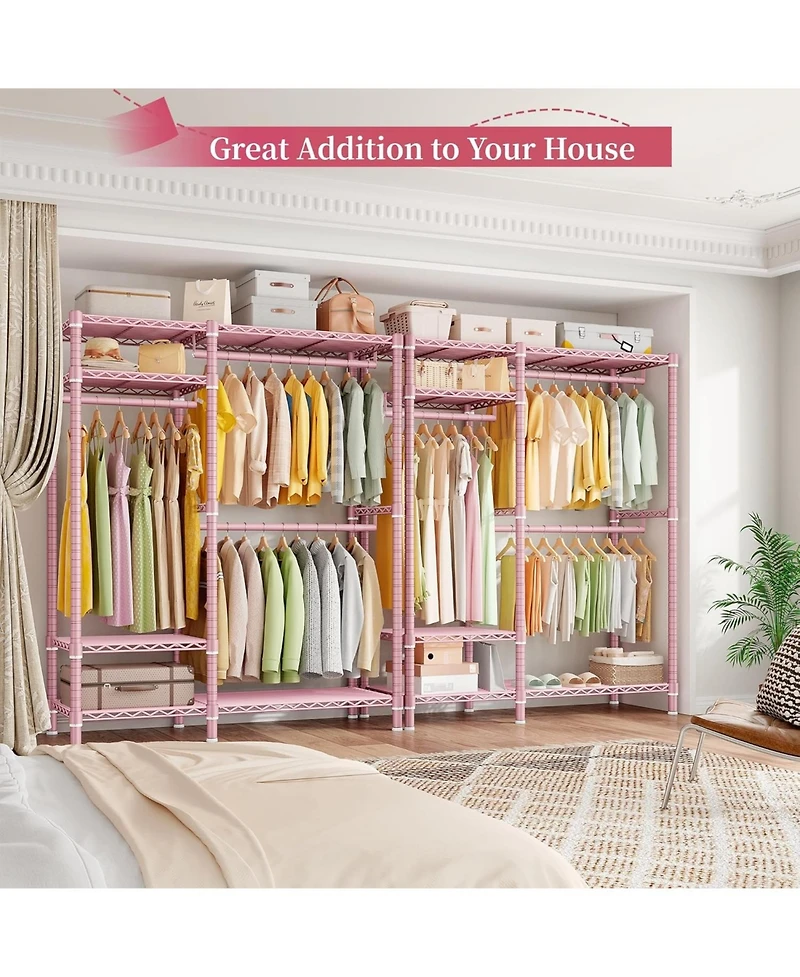 Raybee Clothes Rack Heavy Duty Loads 780LBS Clothing Racks for Hanging Clothes Adjustable Metal Portable Closet