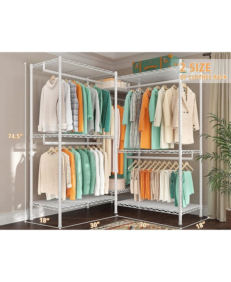 Raybee Clothes Rack, Clothing Racks for Hanging Clothes, L Shaped Clothing Rack for Corner 900LBS Heavy Duty Clothes Rack Garment Rack