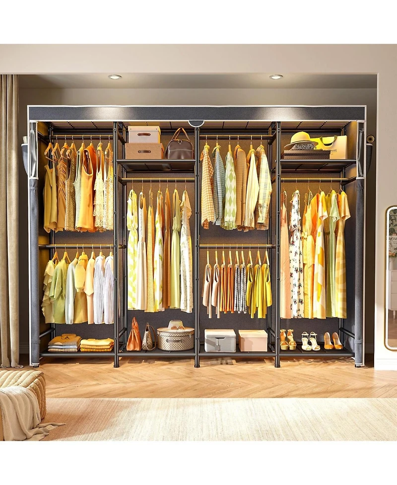 Raybee Clothes Rack with Cover Heavy Duty Clothing Racks for Hanging Clothes Adjustable Metal Portable Closet for Bedroom