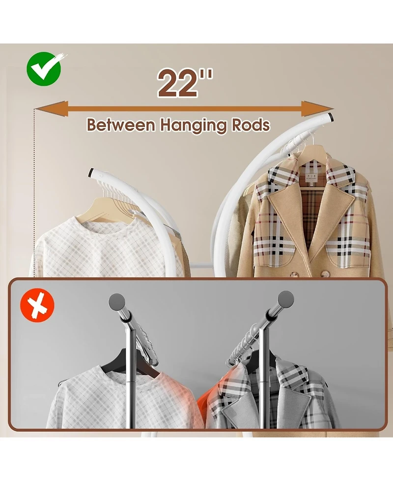 Raybee Heavy Duty Portable Double Rod Clothes Rack with Wheels 360 lbs Load Garment Rack