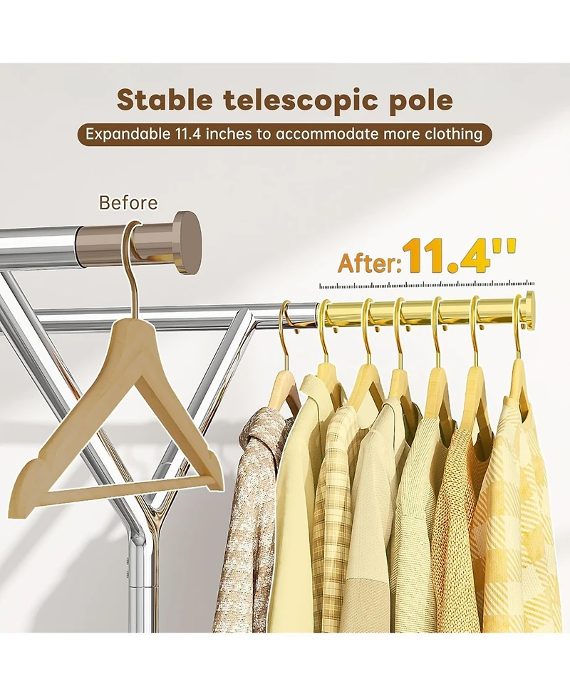 Raybee Heavy Duty Clothes Rack Load 500 Lbs, Rolling Clothing Rack with Wheels, Double Rods Clothing Racks for Hanging Clothes, Portable