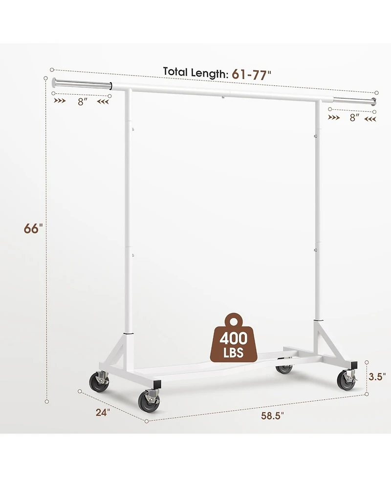 Raybee Clothes Rack, 400LBS Clothing Racks for Hanging Clothes 200+, Extendable Rolling Clothes Rack with Sturdy Wheels & Shelves, Garment Rack
