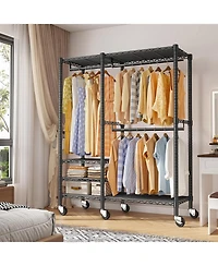 Raybee 79" H Clothes Rack, Clothing Racks for Hanging Clothes, Portable Closet with Wheels and 4 Tiers Adjustable Shelves