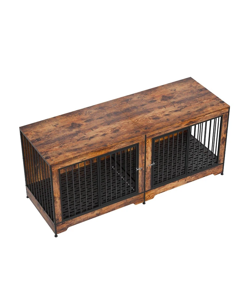 Cozito 75" Extra-Large Double Dog Crate Furniture with Divider, Brown