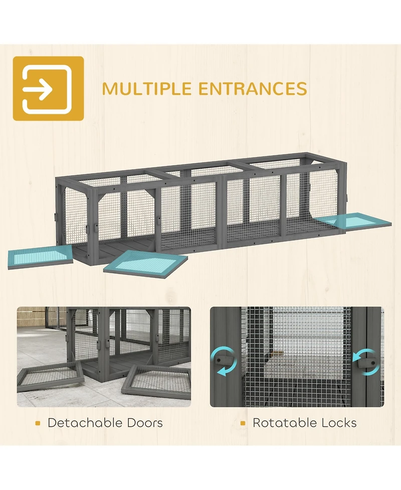 PawHut Outdoor Cat Tunnel, Extendable Pet Enclosure with 3 Doors,