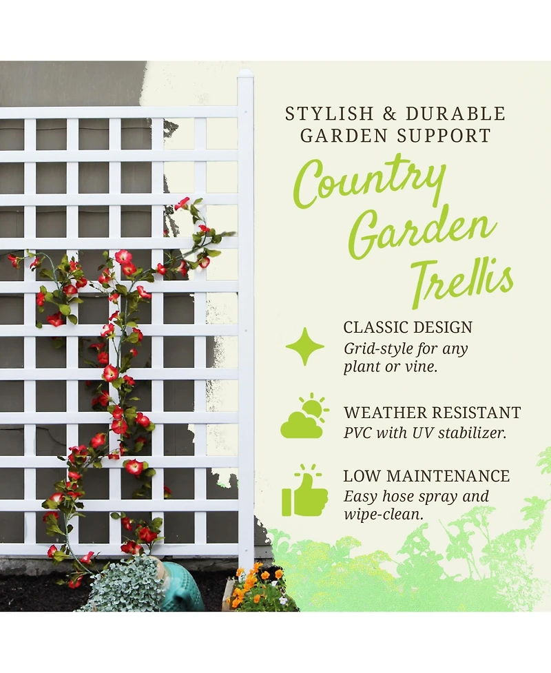 Dura-Trel Country Garden 35 x 66 Inch Vinyl Outdoor Garden Patio Trellis, White