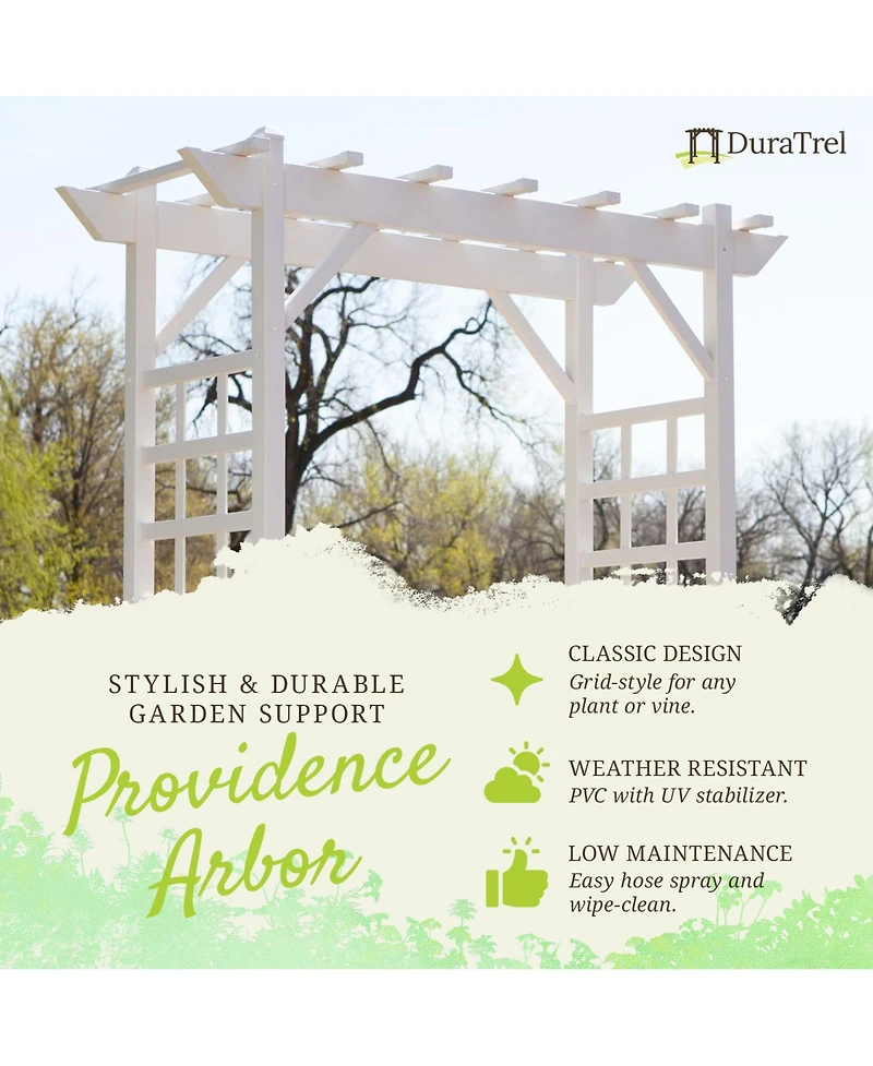 Dura-Trel Inc Dura-Trel Providence Arbor 64" x 85" Pvc Outdoor Garden Arch Trellis, White