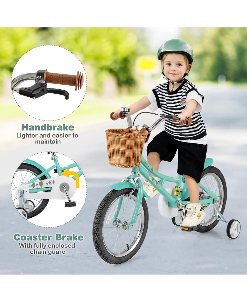 Sugift 16 Inch Kids Bike Bicycle with Training Wheels and 2 Brake System Ages 4-7 Years Old