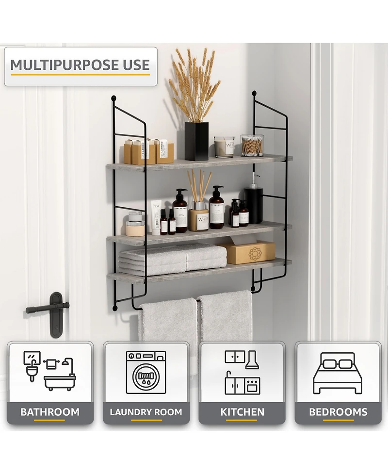 Sorbus 3-Tier Wooden Floating Shelves with Metal Brackets