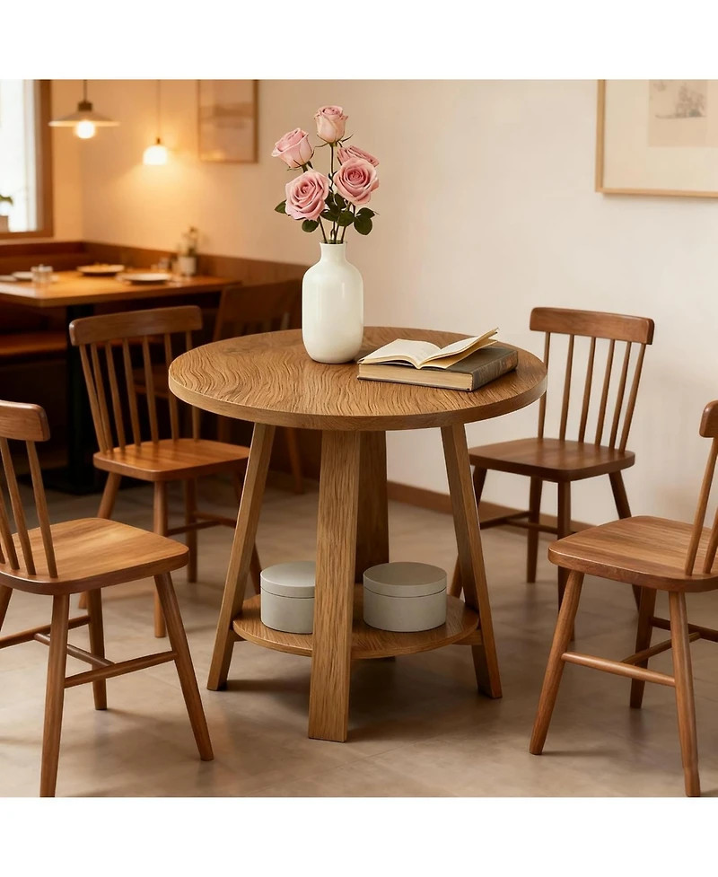 Tribesigns 31.5" Round Dining Table for 2, Small Kitchen Table with Storage Shelf for Apartments, Oak Farmhouse Style