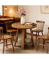 Tribesigns 31.5" Round Dining Table for 2, Small Kitchen Table with Storage Shelf for Apartments, Oak Farmhouse Style