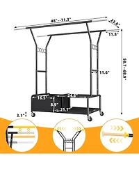 Raybee Clothes Racks for Hanging Clothes with Shelves 400LBS, Adjustable Clothing Rack with Lockable Wheels, Multi-Functional Closet Rack For Bedroom