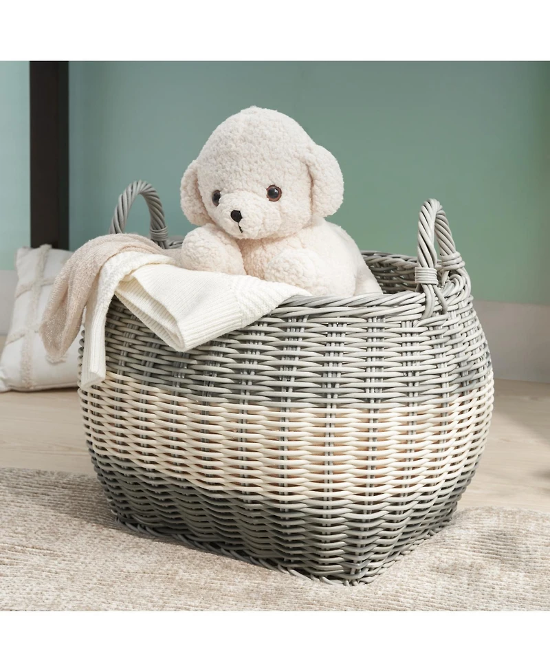 Rainsken Oval Resin Resin Woven Hamper Basket, with Handles, Multi-Purpose Organizer, for Decoration in Bedroom, Living Room, Laundry Room, Entryway