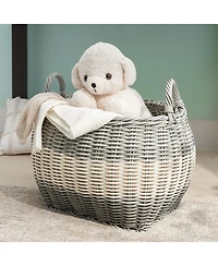 Rainsken Oval Resin Resin Woven Hamper Basket, with Handles, Multi-Purpose Organizer, for Decoration in Bedroom, Living Room, Laundry Room, Entryway