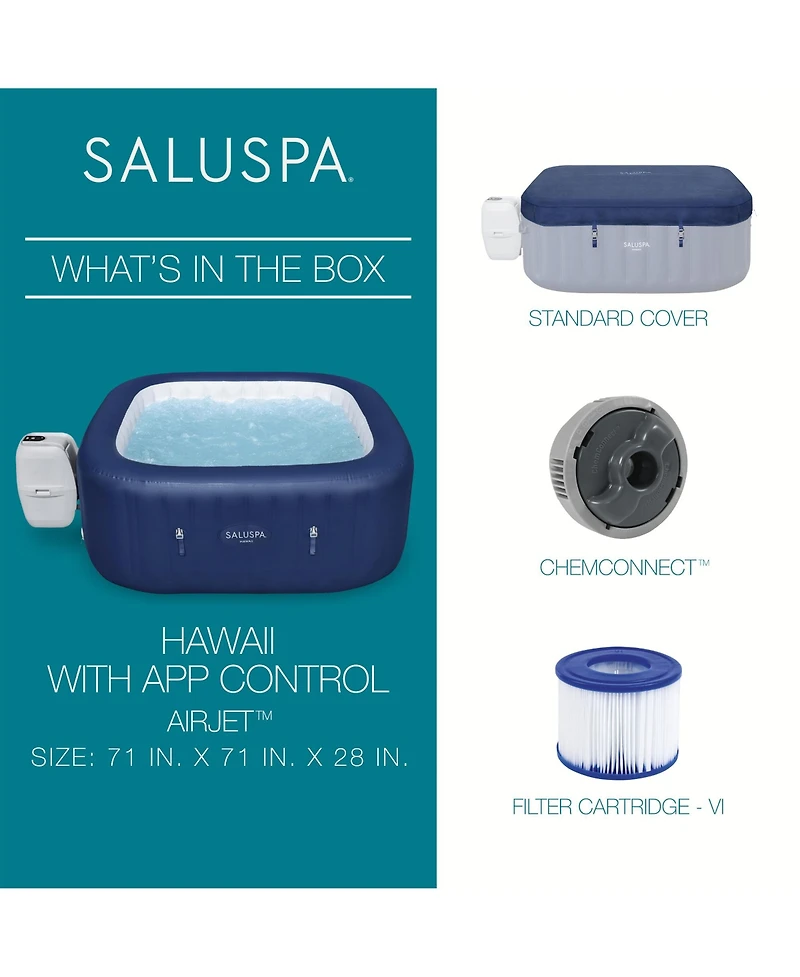 SaluSpa Bestway Hawaii 4 Person Smart AirJet Inflatable Hot Tub with App Control