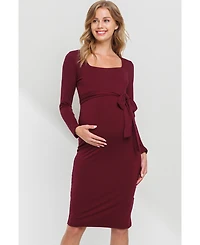Hello Miz Maternity Tie Waist Square Neck Long Sleeve Dress