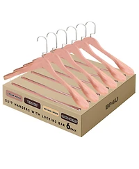 BP4U Premium Wide Shoulder Wooden Suit Hangers, Heavy-Duty Solid Wood Coat Hangers with Locking Pants Bar for Suits, Jackets