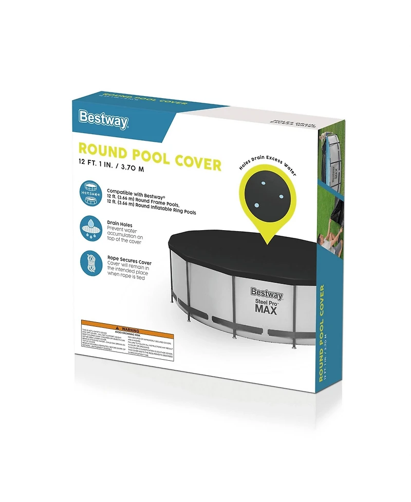 Bestway Flowclear 12 Foot Round Pool Cover w/ Drain Holes for Above Ground Pools