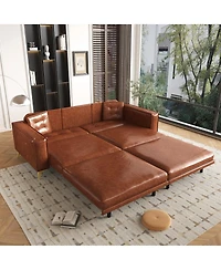 Maison Boucle 92" Faux Leather King Size Convertible Pull-Out Sleeper Sofa Bed with Wide Armrests & Pillows, 4-Seater