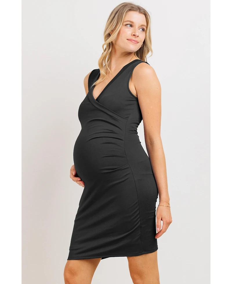 Hello Miz Maternity Sleeveless V Neck Wrap Fitted Nursing Dress
