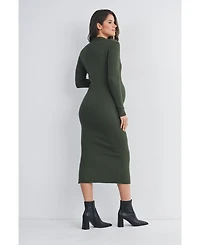 Hello Miz Maternity Long Sleeve Ribbed Collared V Neck Nursing Dress