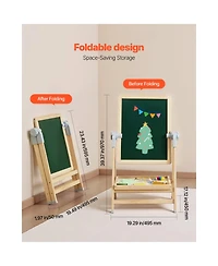 Wooden Kids Art Easel 2-in-1 Magnetic, Chalkboard, Paper Roll