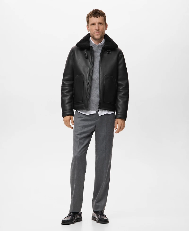 Mango Men's Faux-Leather Fleece Jacket