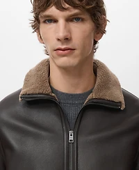Mango Men's Faux-Leather Fleece Jacket