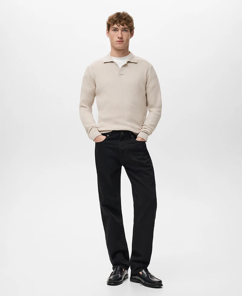 Mango Men's Cotton-Blend Ribbed Polo Sweater