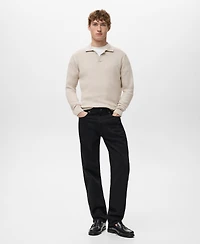 Mango Men's Cotton-Blend Ribbed Polo Sweater