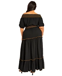 Buxom Couture Women's Plus Smocked Top and Skirt Two Piece Set