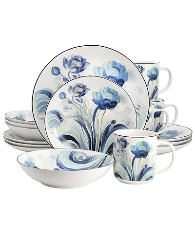 Elama Peony Garden 16-Pc. Dinnerware Set, Service For 4