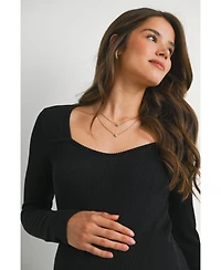 Hello Miz Maternity Sweatheart Long Sleeve Back Slit Ribbed Midi Dress