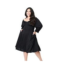 Unique Vintage Plus Peasant Sleeve Swing Dress