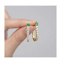 Sterling Silver Cubic Zirconia U-Shaped Huggie Hoop Earrings