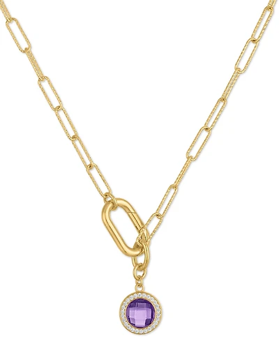 Macy's Amethyst (2 ct. t.w.) and White Topaz (1/5 Carabiner Paperclip Link Necklace 14k Gold Over Sterling Silver