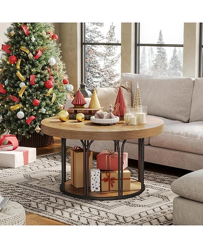 Tribesigns 35.5-Inch Rustic Wood 2-Tier Round Coffee Table with Open Storage