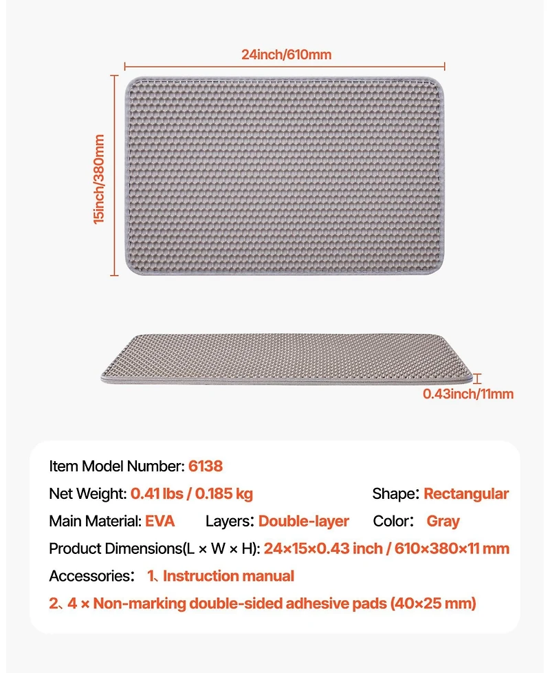 Double-Layer Honeycomb Cat Litter Mat, 24" x 15"