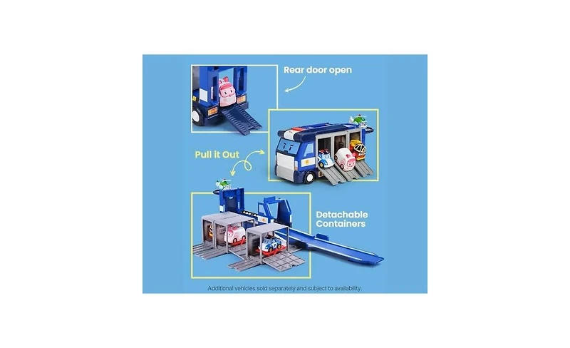 Robocar Poli Transforming Police Hq Playset & Trailer Truck | Role Play Toy with Vehicle Launchers (1 Poli Die-Cast Car Included)