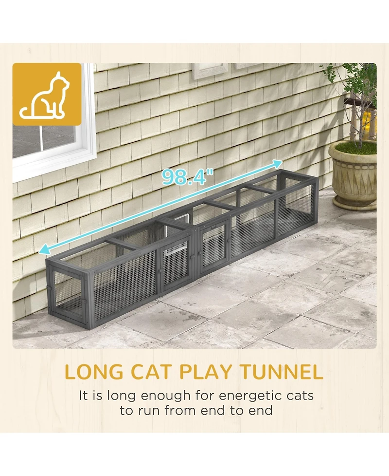 Zeus & Ruta 98 Inch Dark Gray 8 Door Outdoor Cat Tunnel
