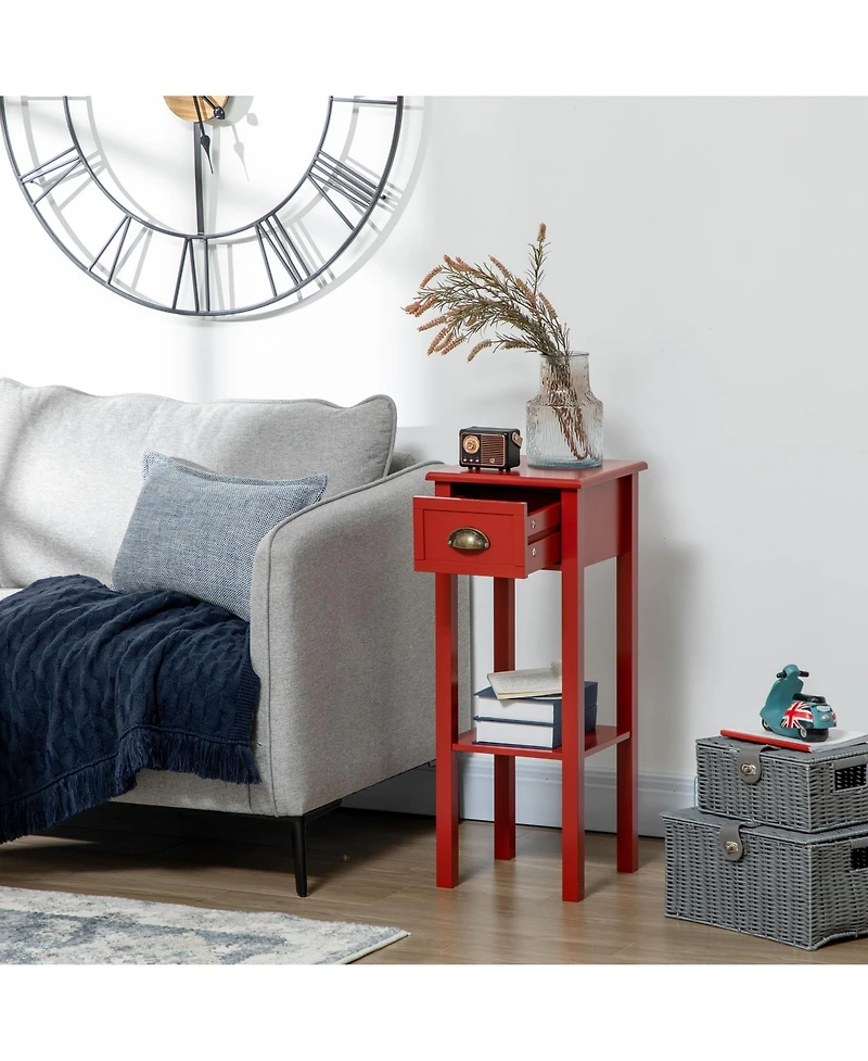 Homcom 2-Tier Side Table with Drawer Shelf, End Table,
