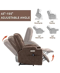 Maison Boucle Chenille Power Lift Recliner with Massage, Heat, Usb & Cup Holders, Wide Heavy-Duty Electric Chair for Seniors