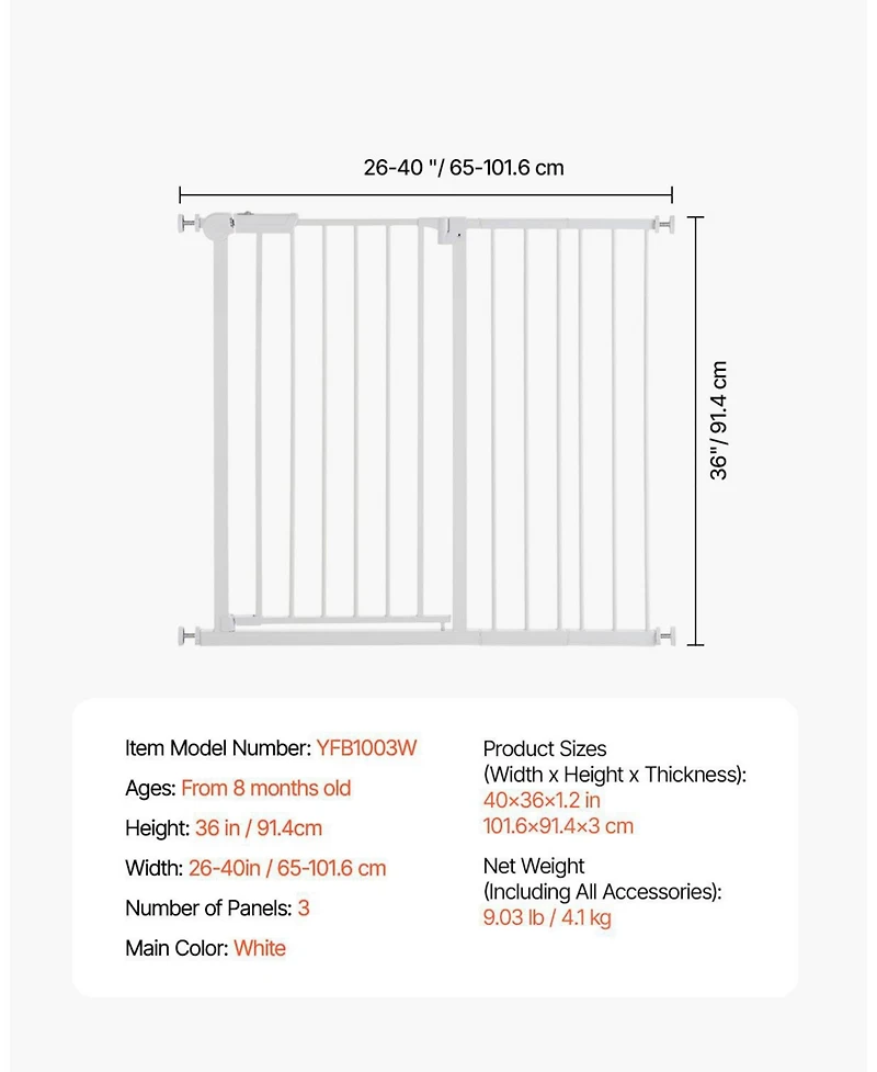 Cozito Adjustable Pressure-Mount Safety Gate, 26"-40" Wide, 36" High