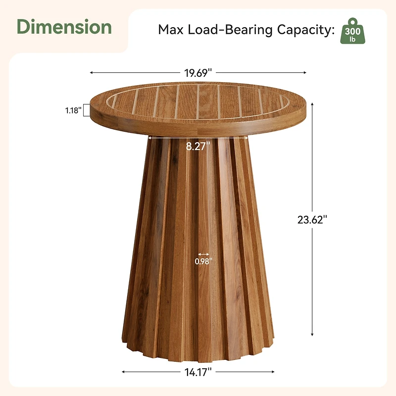 Tribesigns Round Side Table, Solid Wood End Table with Fluted Base, Modern Rustic Night Stand for Living Room, Bedroom, Small Space