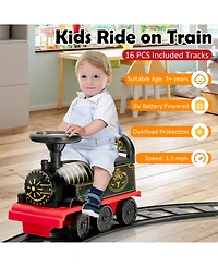 Sugift 6V Electric Kids Ride On Car Toy Train with 16 Pieces Tracks