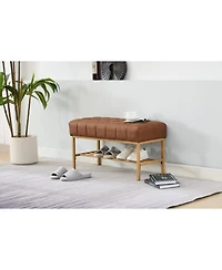 Streamdale Upholstered Shoe Bench with Shelf and Metal Legs, 300 Lb Capacity