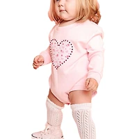 Sweet Wink Baby Girls Dainty Rose Pearl Heart Patch Long Sleeve Romper