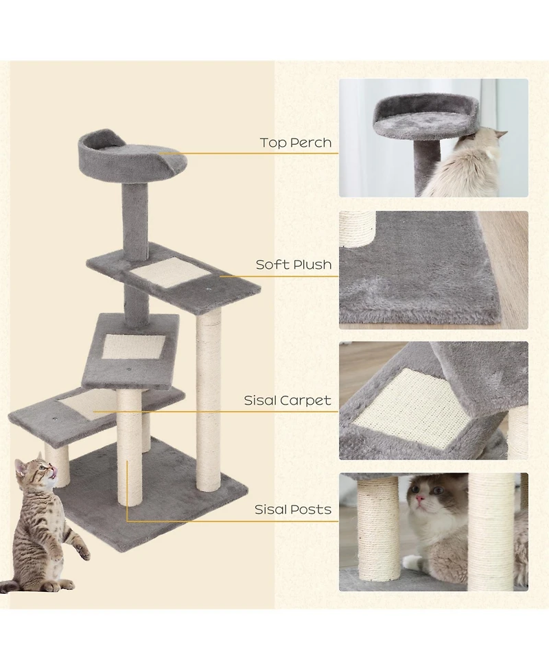 Aostirmotor 4-Step Multi-Level Carpeted Cat Tree with Scratching Post Pet Stairs