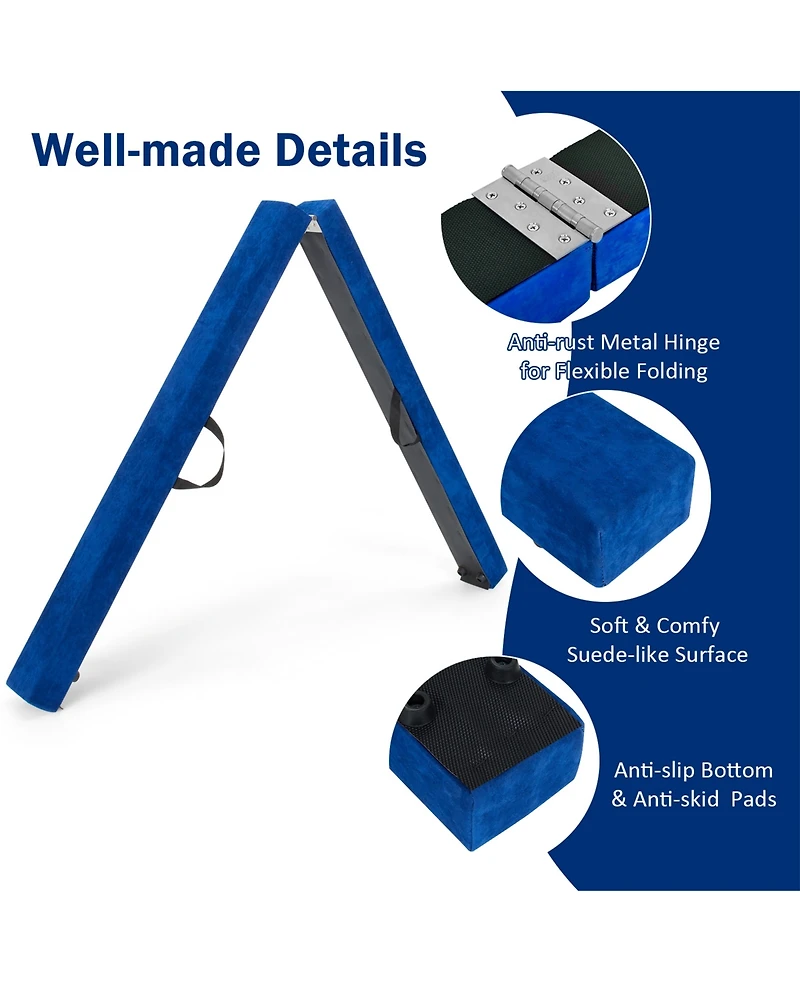 Sugift 7 Feet Folding Portable Floor Balance Beam with Handles for Gymnasts-Blue